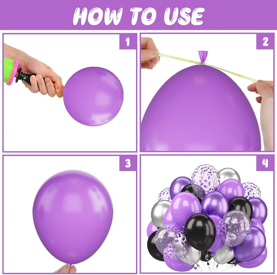 Amazon | バルーン 風船 60個 パープル ブラック シルバー 10インチ